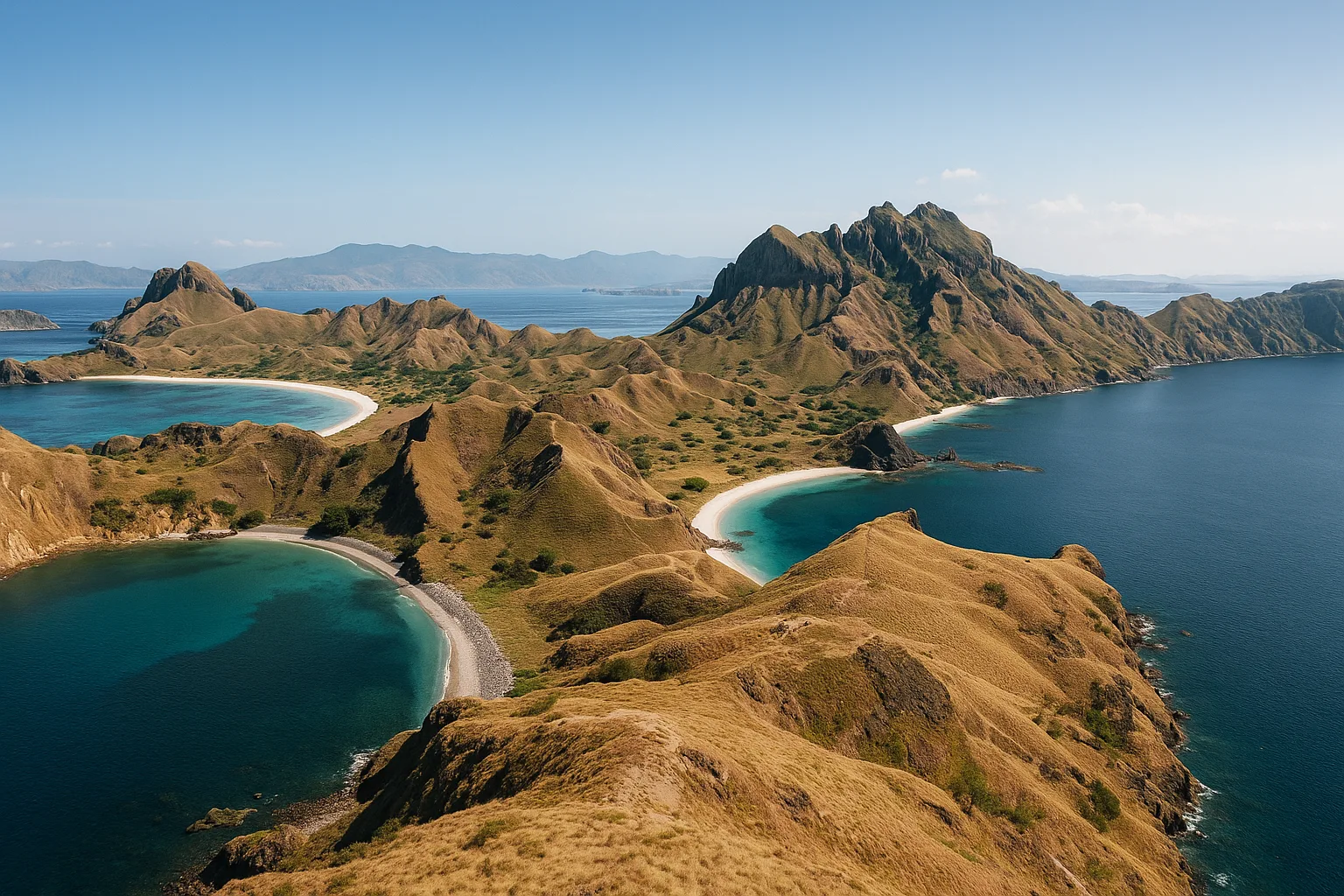 Aerial view of Padar Island three-bay viewpoint in Komodo National Park